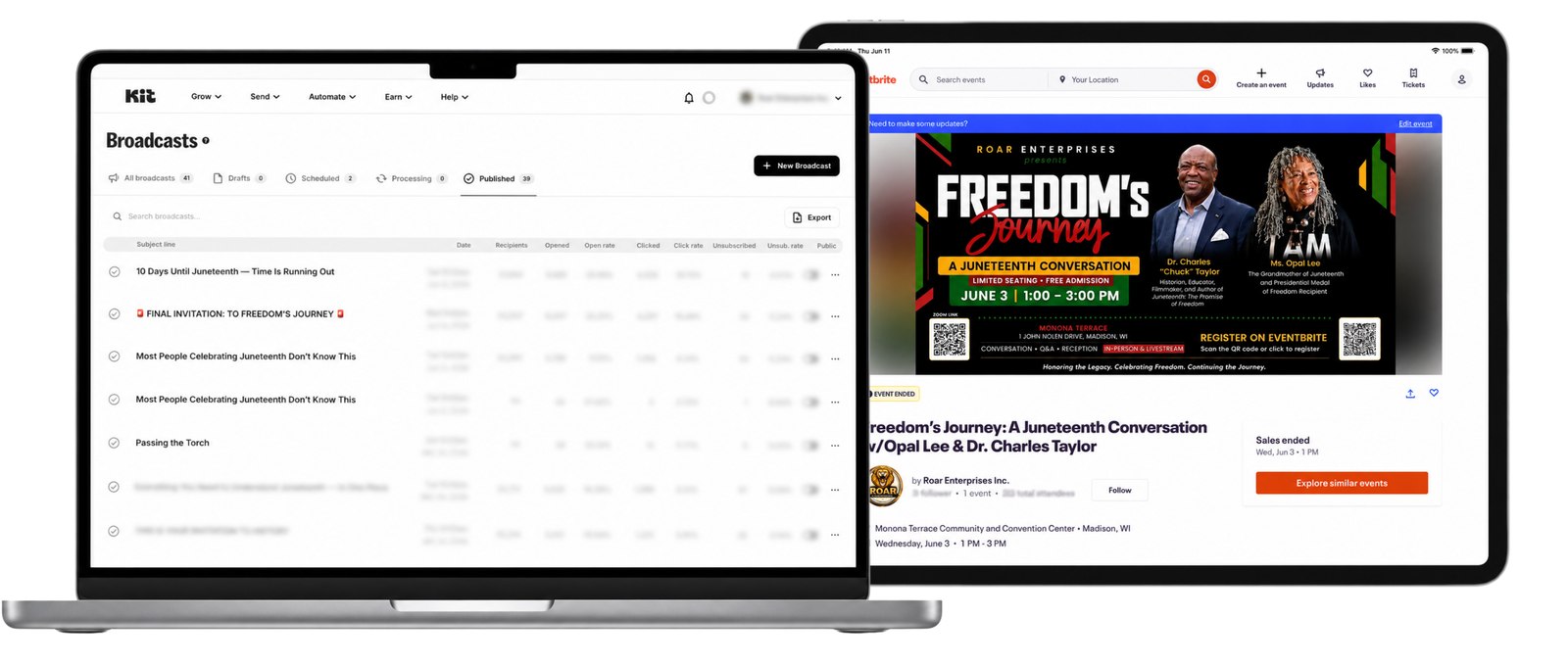 Six-month email campaign dashboard and event page